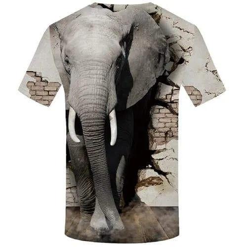 Elephant T shirts Men Animal T-shirts Graphic Wall Tshirt Printed Abstract T-shirts 3d Gray T shirts Funny Short Sleeve T shirts