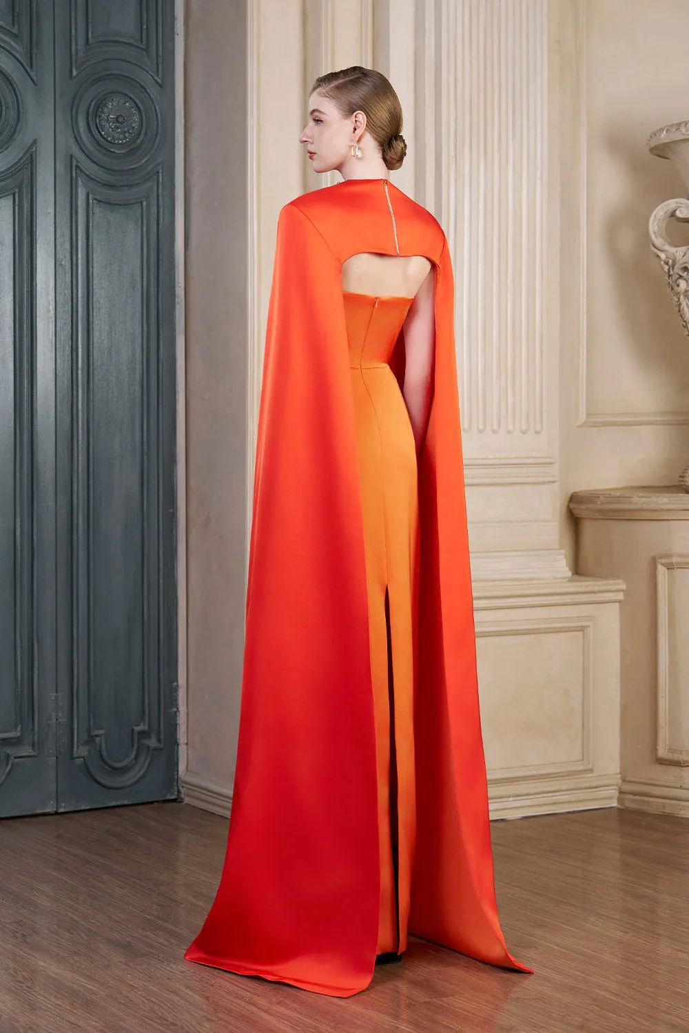 Elina Cape Corset Silk Floor Length Dress