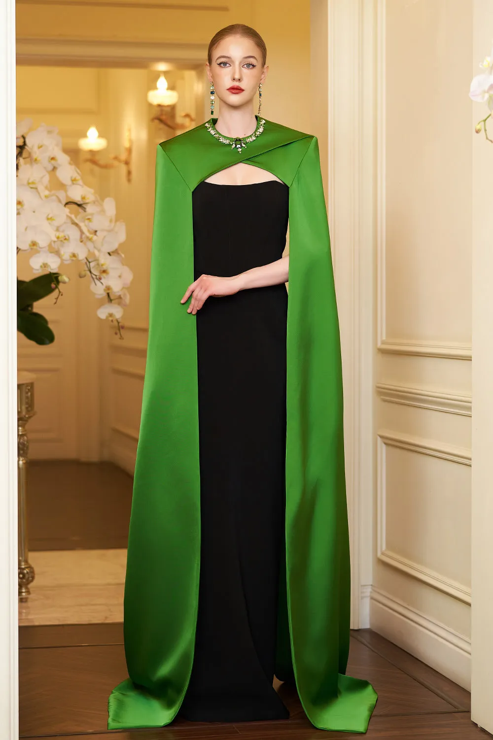 Elina Cape Corset Silk Floor Length Dress