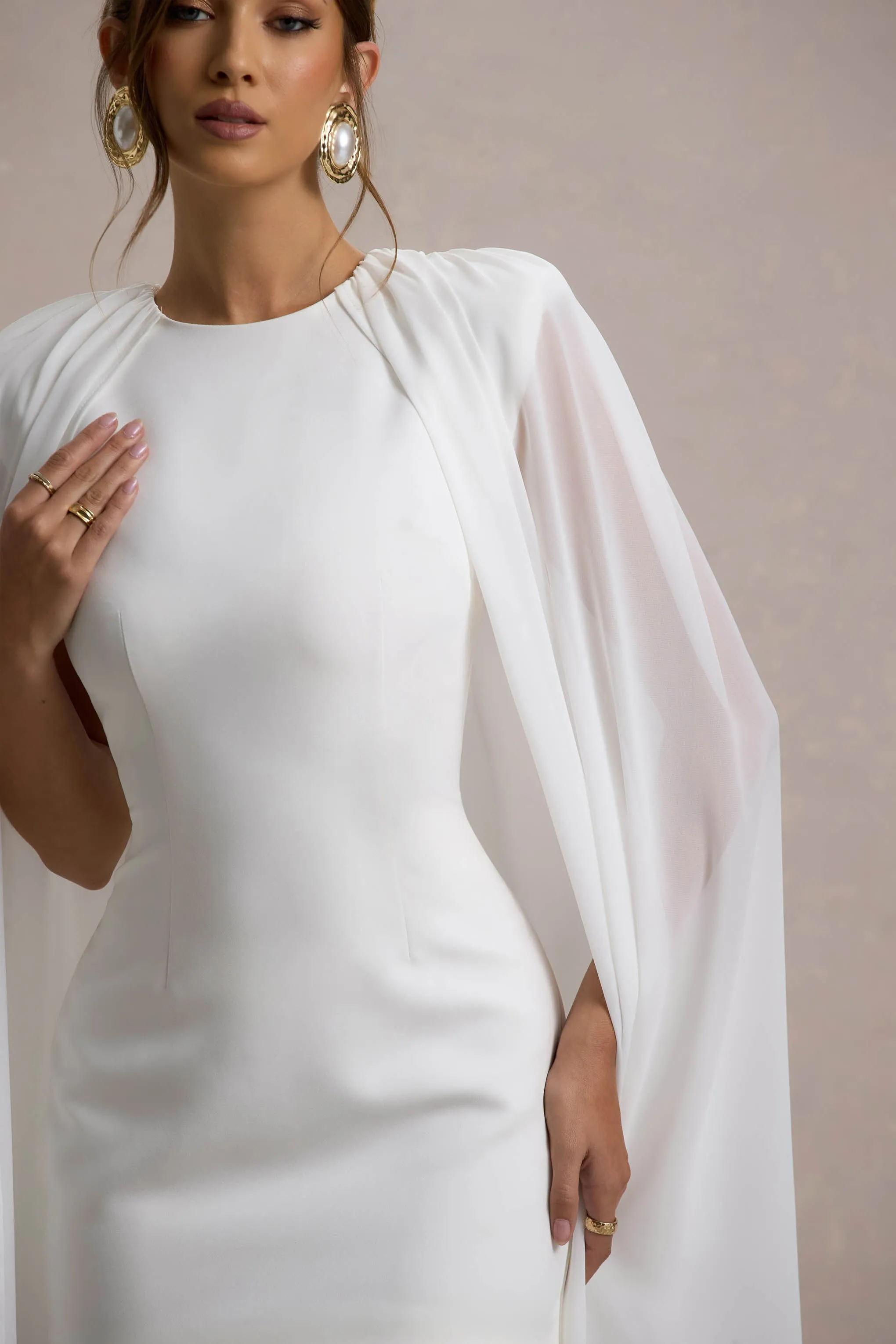 Elysium | White Bodycon Mini Dress With Chiffon Cape