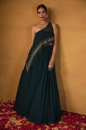 Emerald Green Lehenga set with embellished cape