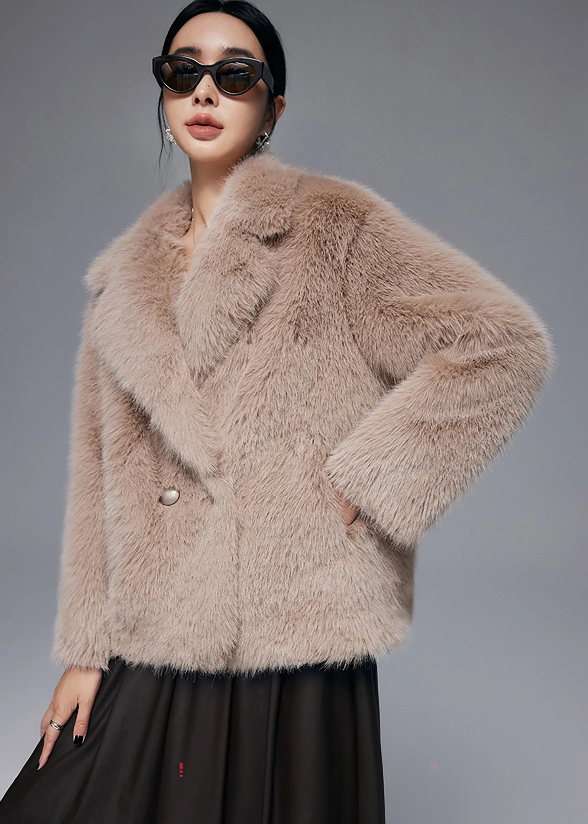 Faux Fox Fur Two Button Short Coat