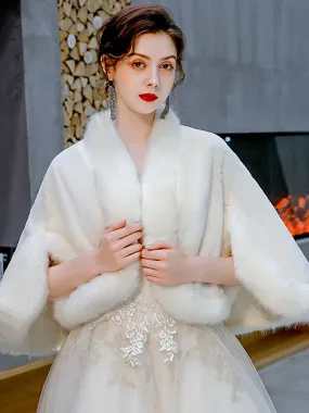 Faux Fur Bridal Wedding Shawl Cape