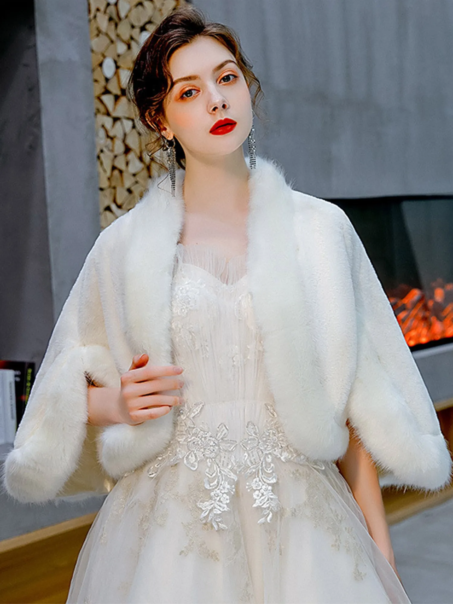 Faux Fur Bridal Wedding Shawl Cape