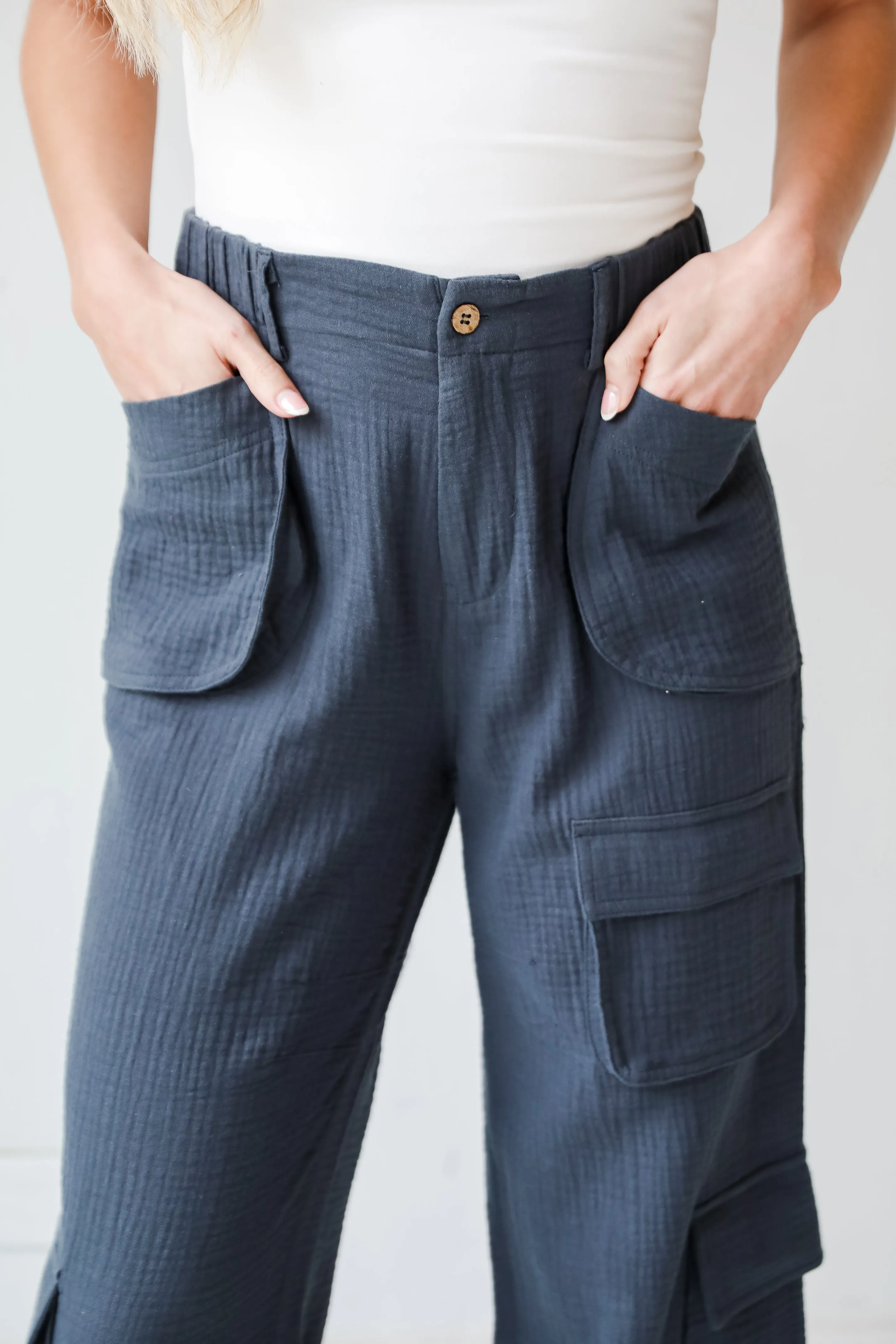 FINAL SALE - Trendsetting Impact Charcoal Linen Cargo Pants