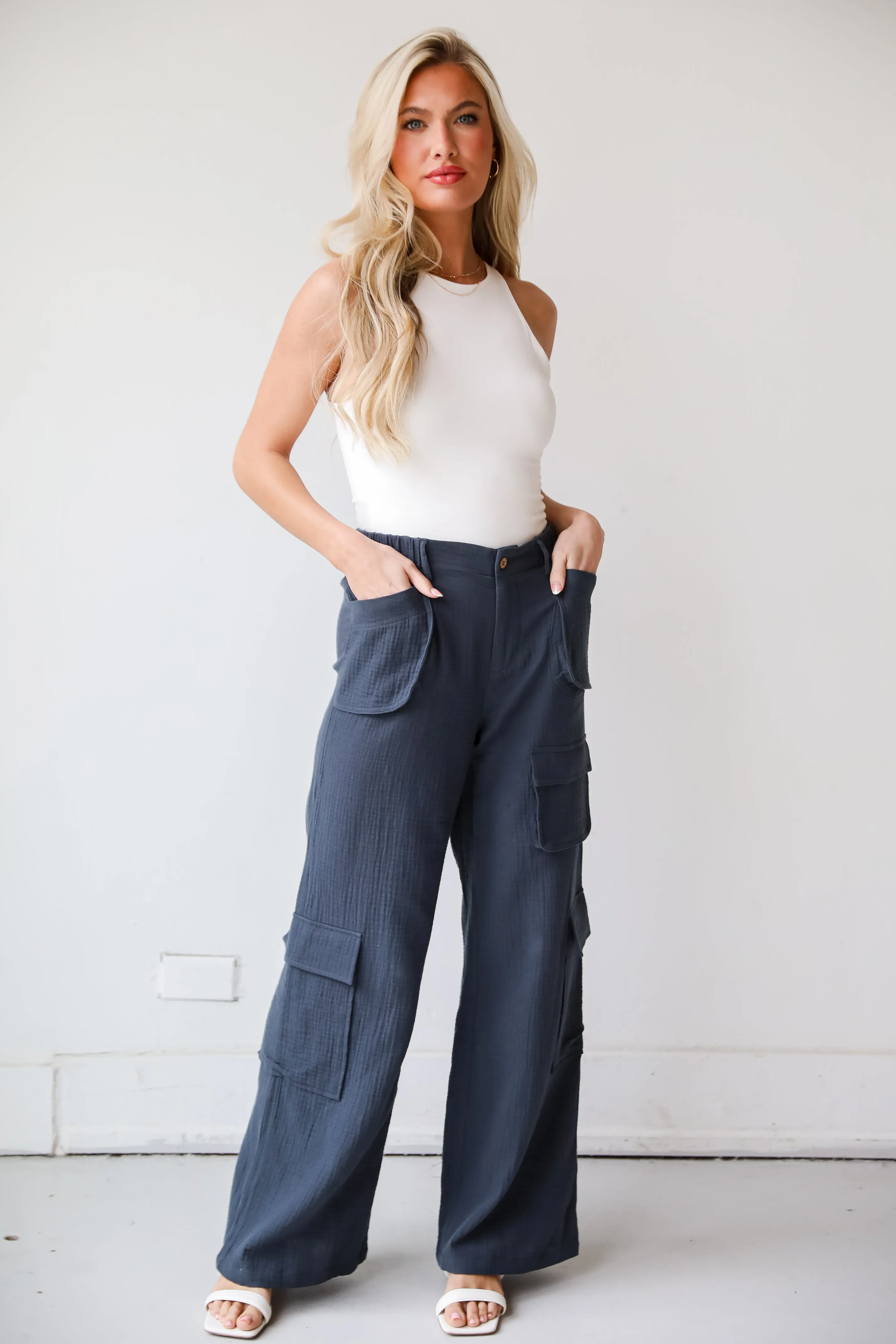 FINAL SALE - Trendsetting Impact Charcoal Linen Cargo Pants