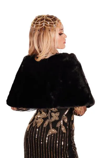 Flapper Faux Fur Cape - Black