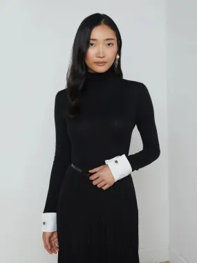 FLORA POPLIN CUFF SWEATER - BLACK/WHITE