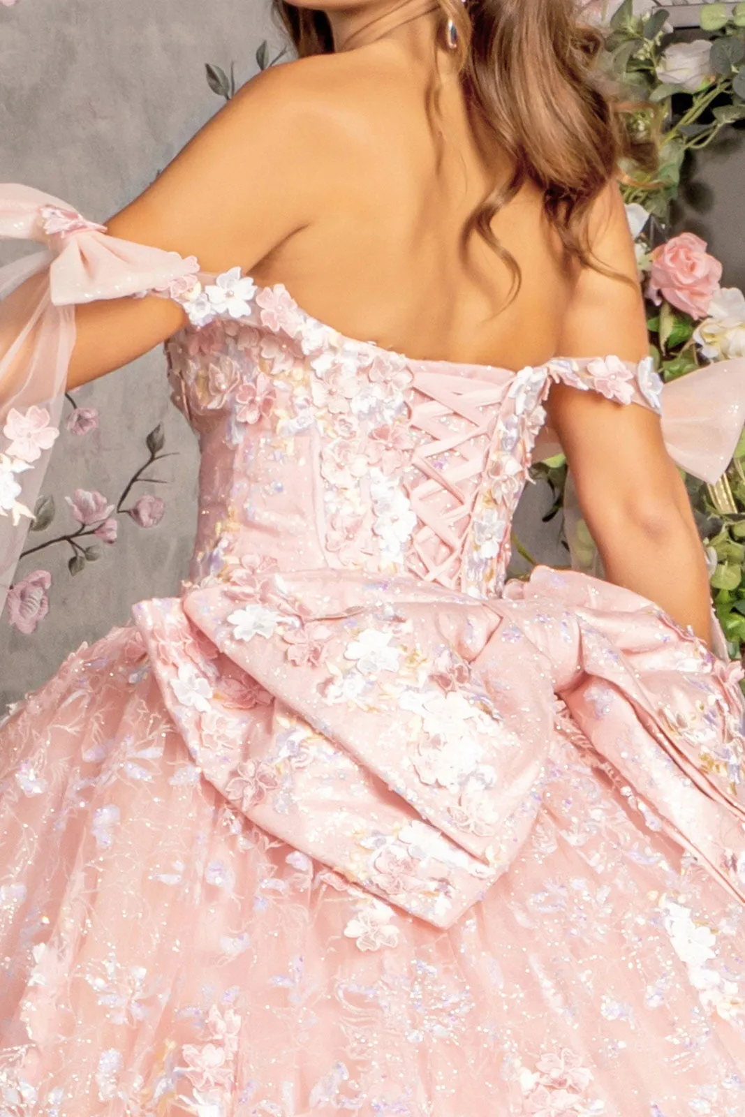 Floral Off Shoulder Cape Sleeve Ball Gown by GLS Gloria GL3465