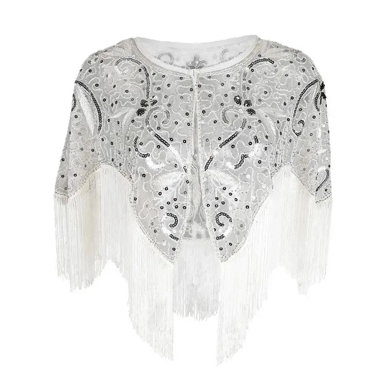 Florence- the Lace 1920s Style Caplet with Fringe 10 Colors