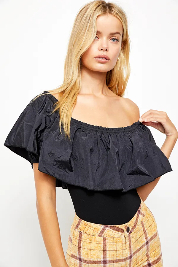 FREE PEOPLE: POOF GOES MY HEART RUFFLE BODYSUIT