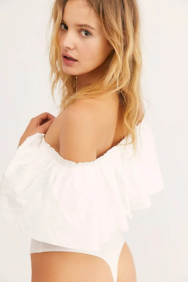 FREE PEOPLE: POOF GOES MY HEART RUFFLE BODYSUIT