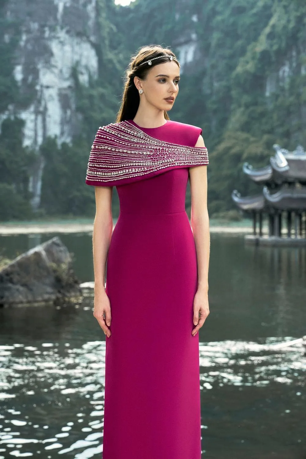 Frontier A-line Asymmetric Velvet Floor Length Set