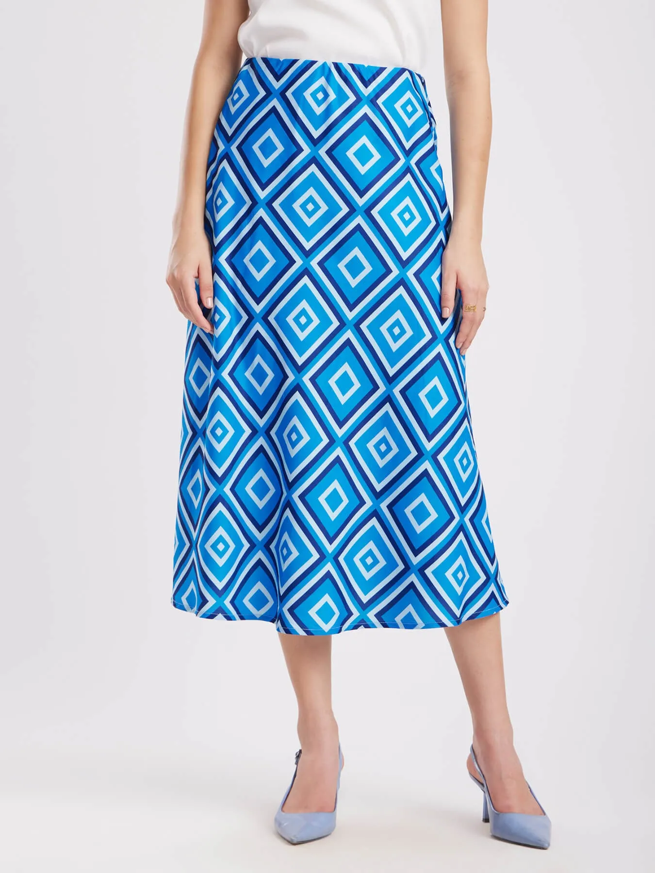 Geometric Midi Skirt - Blue