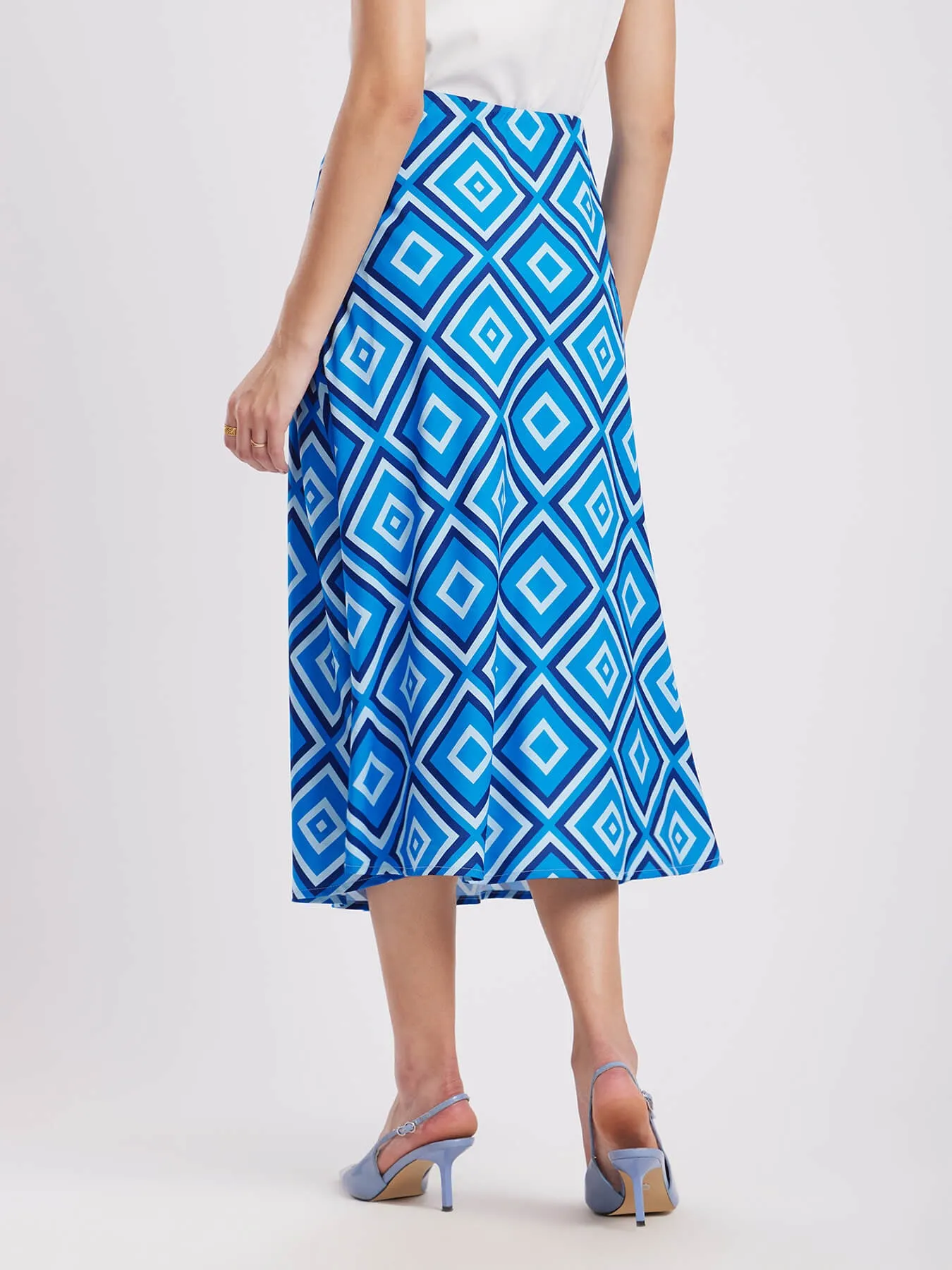 Geometric Midi Skirt - Blue