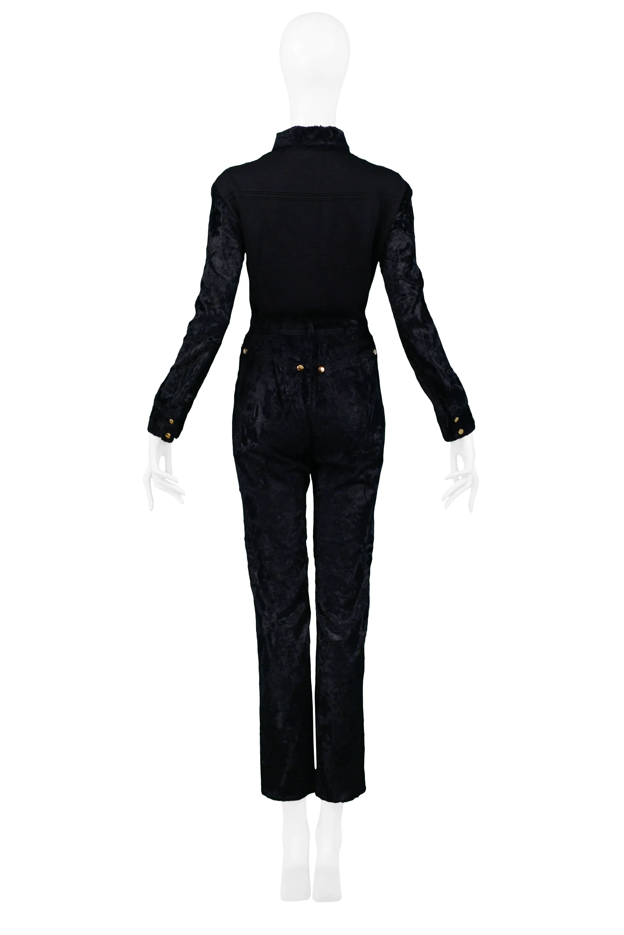 GIANFRANCO FERRE FAUX FUR VELVET AND DOUBLE KNIT PANTSUIT ENSEMBLE