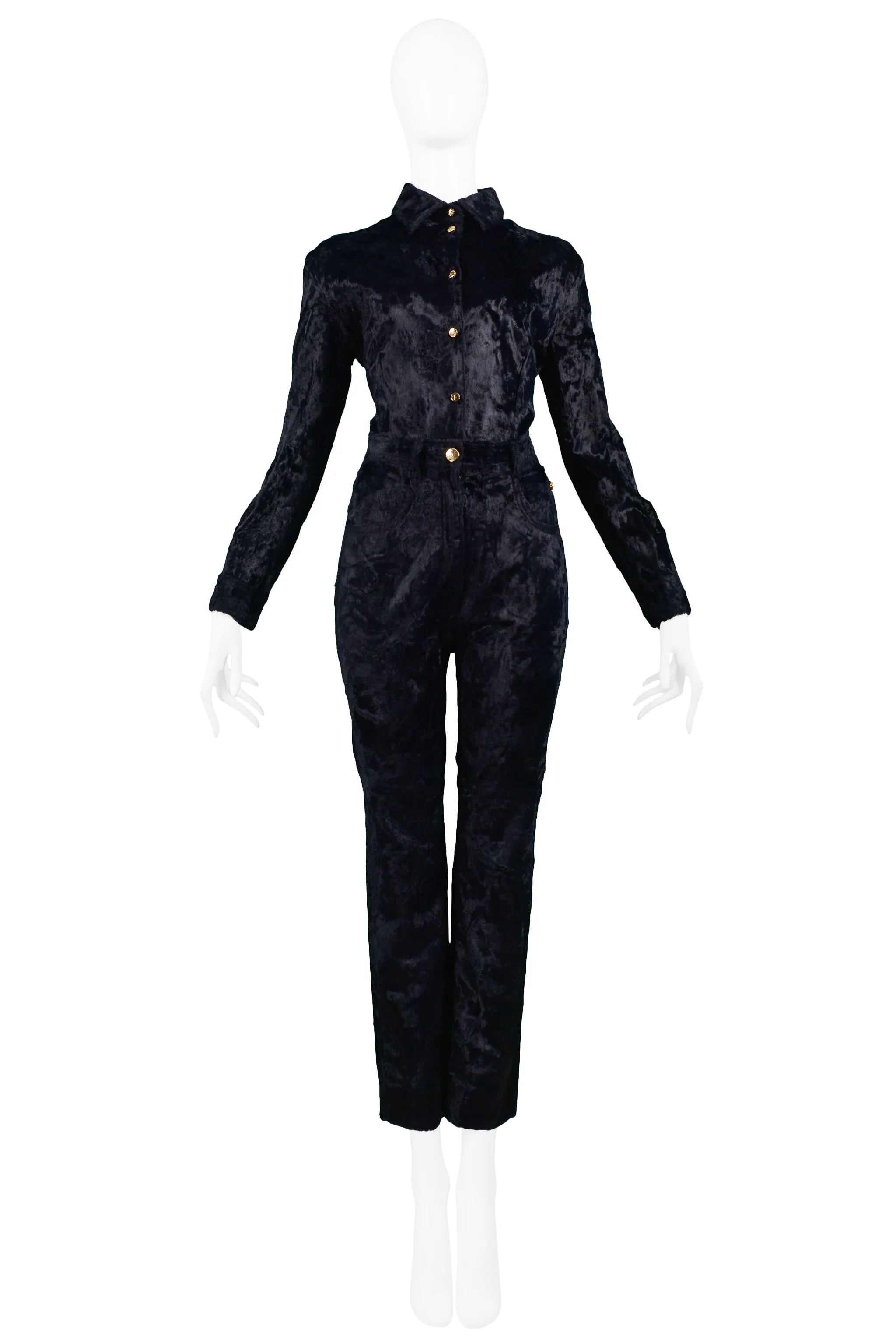 GIANFRANCO FERRE FAUX FUR VELVET AND DOUBLE KNIT PANTSUIT ENSEMBLE