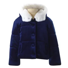 Girls Navy Hooded Puffer Jacket