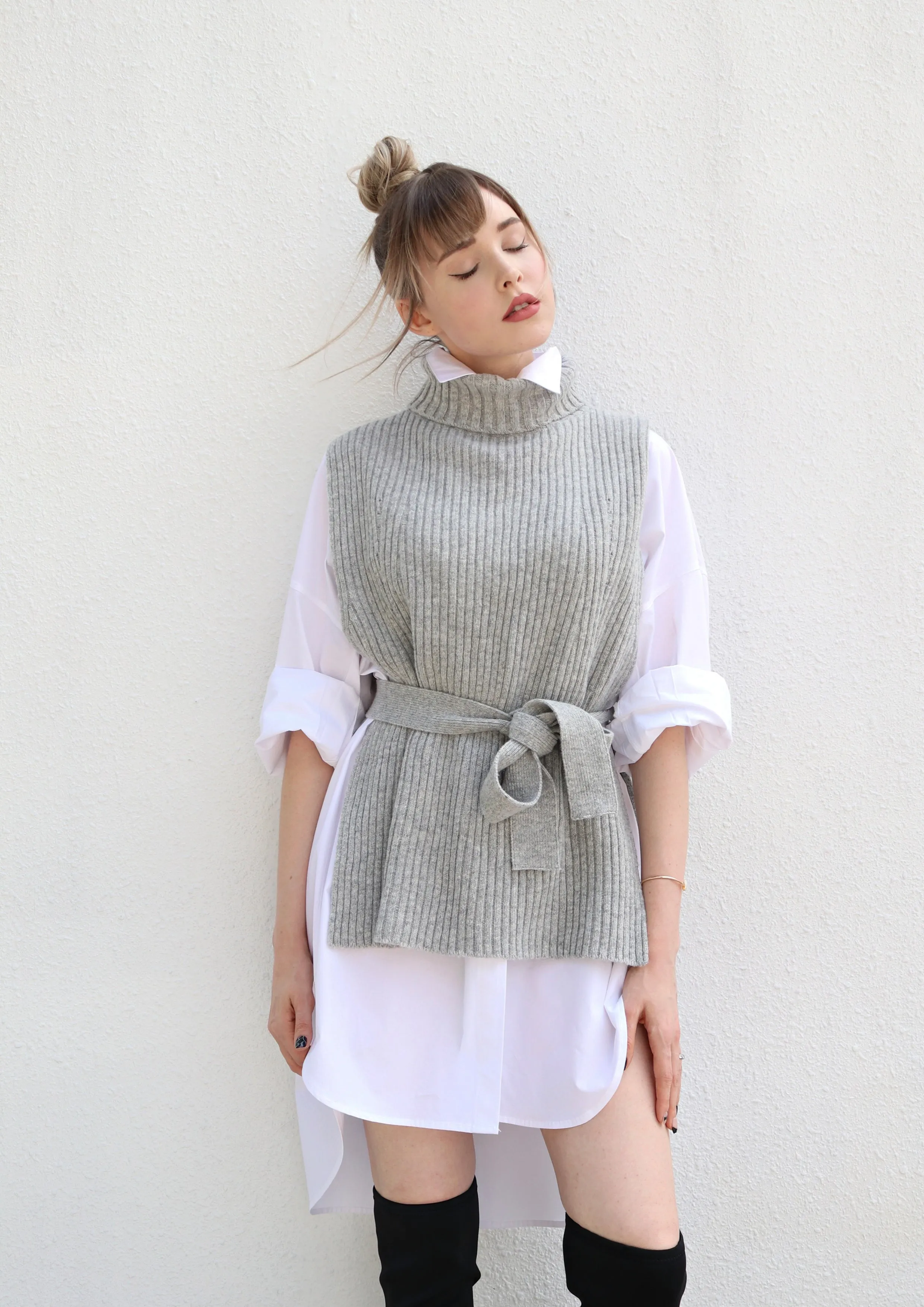 Grey Belted Sweater Vest