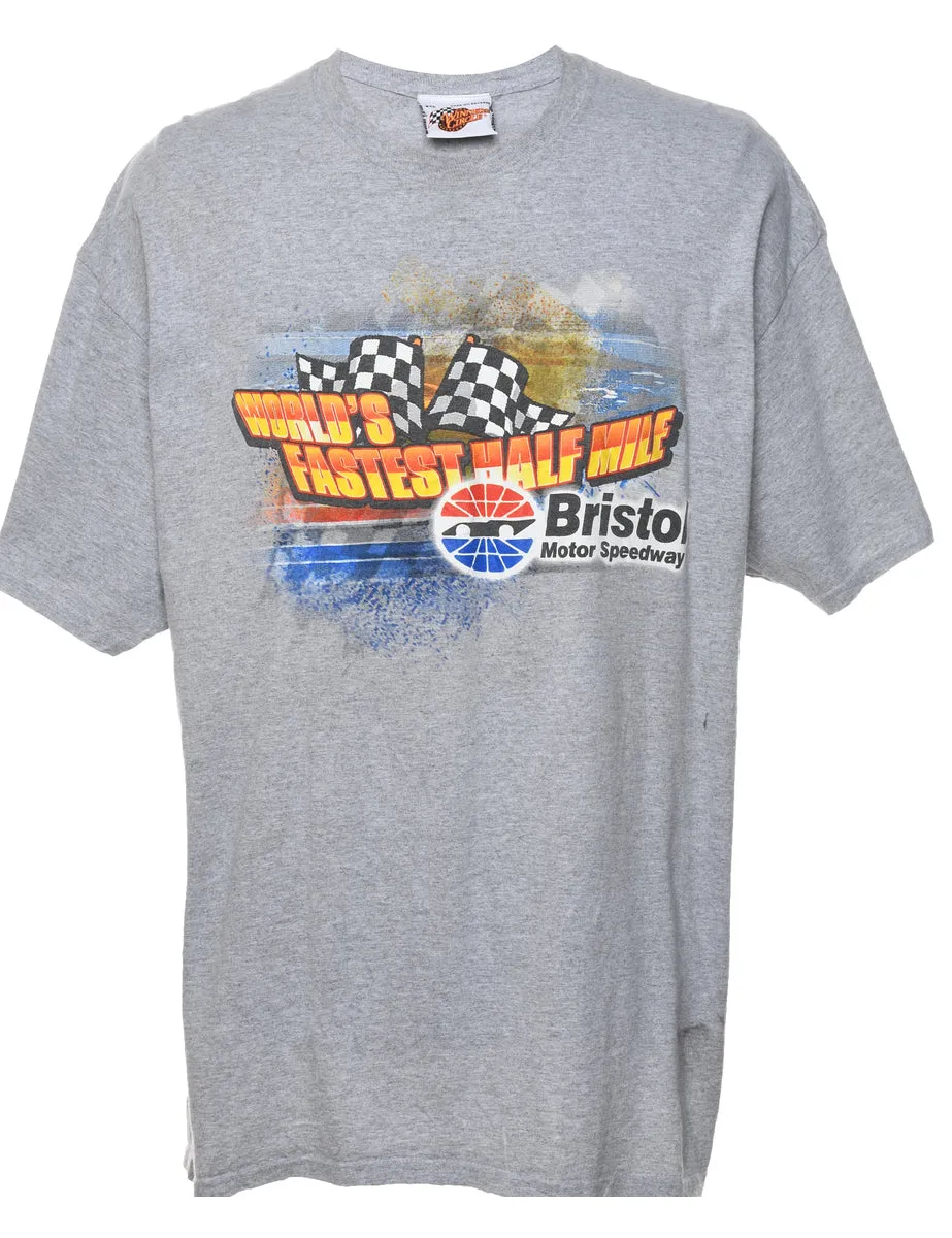 Grey Racing Design Printed T-shirt - XL