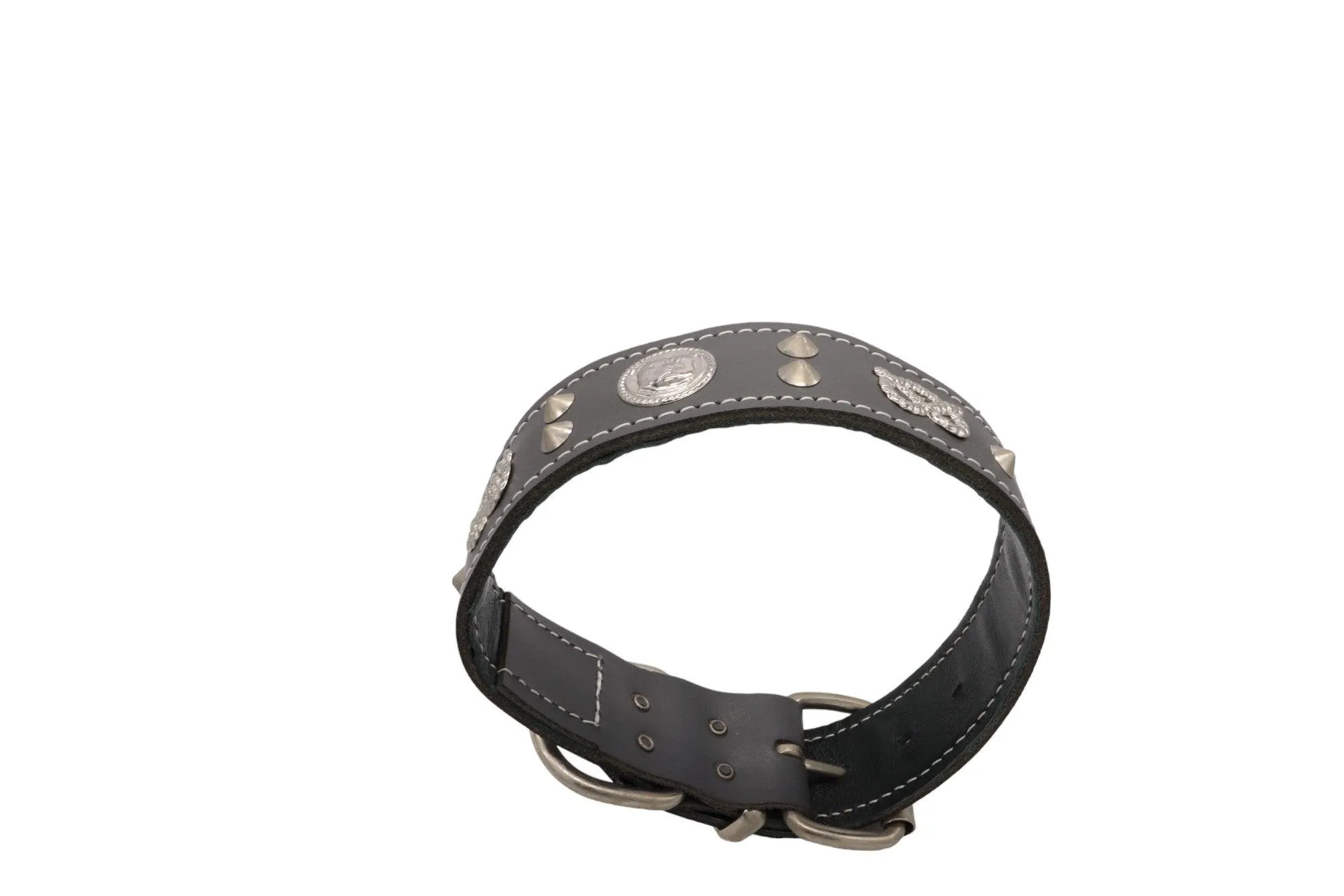 Handmade Leather Staffordshire Bull Terrier Collar with Unique Knot, Studs, and Emblem