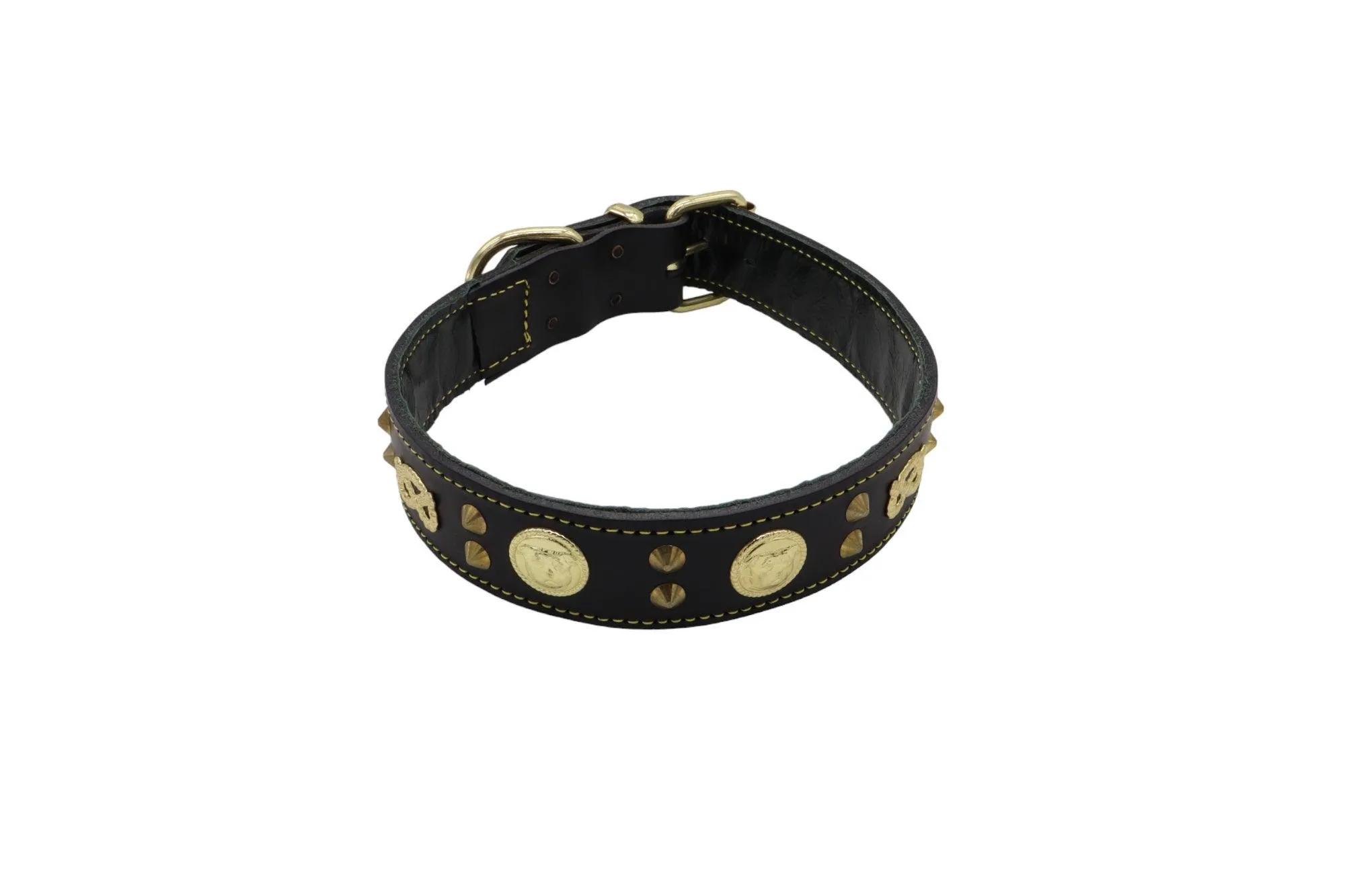 Handmade Leather Staffordshire Bull Terrier Collar with Unique Knot, Studs, and Emblem