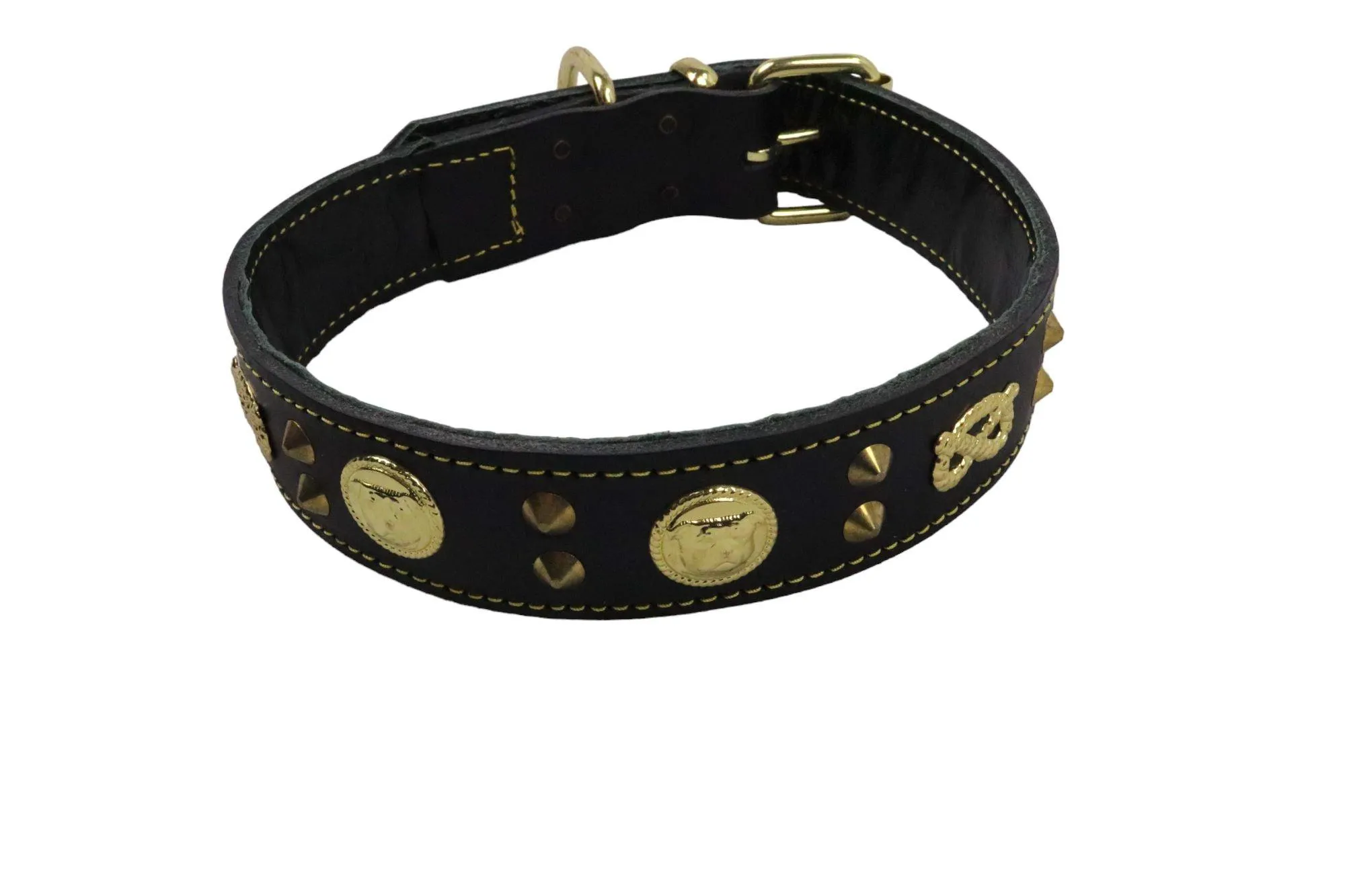 Handmade Leather Staffordshire Bull Terrier Collar with Unique Knot, Studs, and Emblem