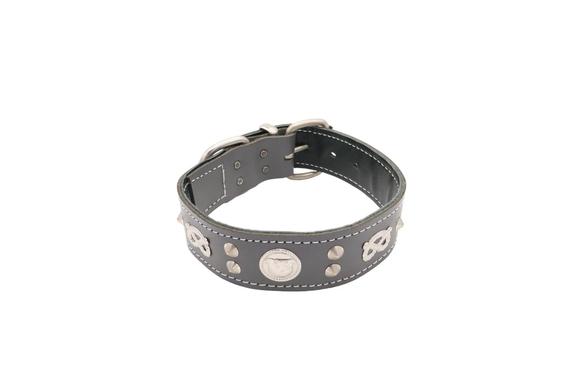 Handmade Leather Staffordshire Bull Terrier Collar with Unique Knot, Studs, and Emblem