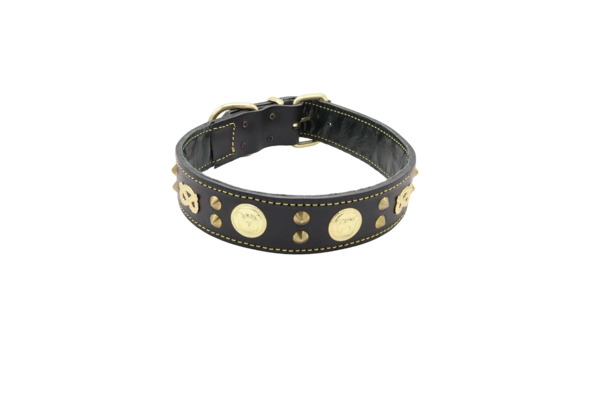 Handmade Leather Staffordshire Bull Terrier Collar with Unique Knot, Studs, and Emblem