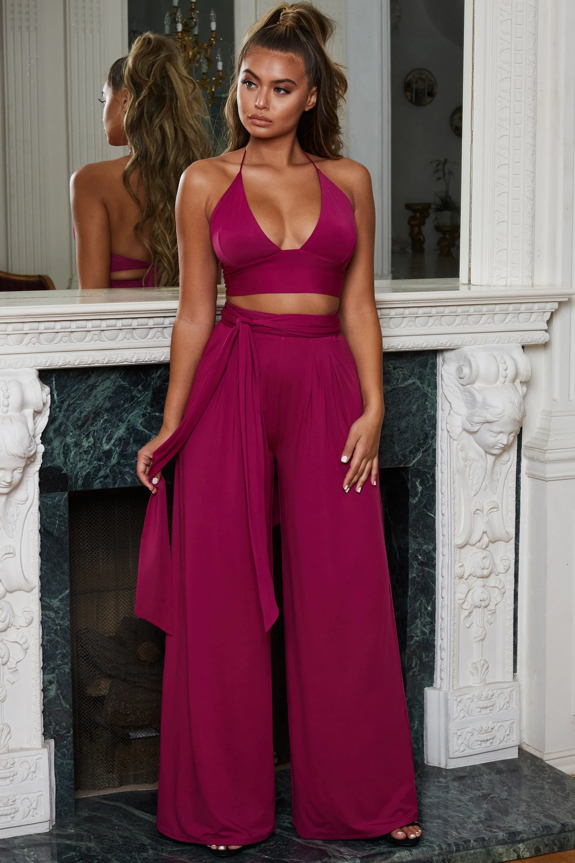 Hang Loose Petite Wide Leg Trousers in Magenta Pink