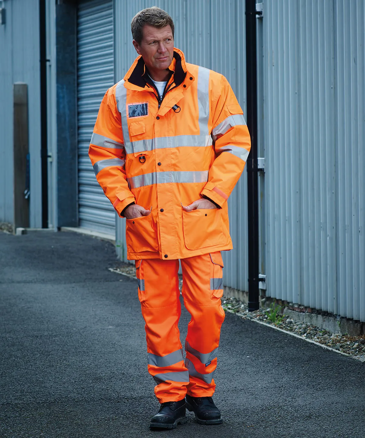 Hi-vis polycotton cargo trousers with kneepad pockets (HV018T/3M) | Orange