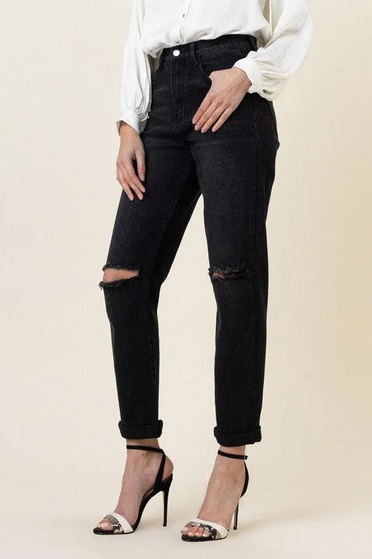 High Waisted Boyfriend Jeans Vintage Black