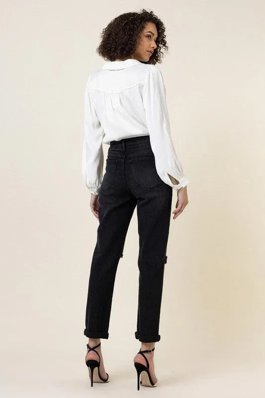 High Waisted Boyfriend Jeans Vintage Black