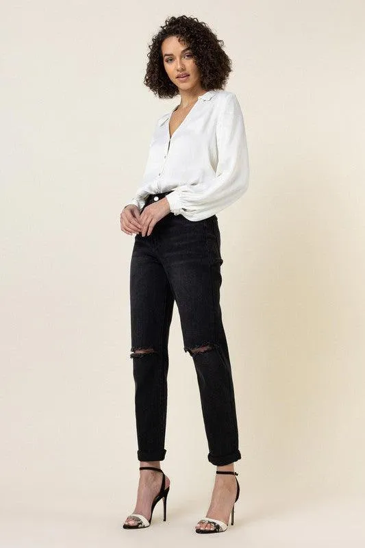 High Waisted Boyfriend Jeans Vintage Black