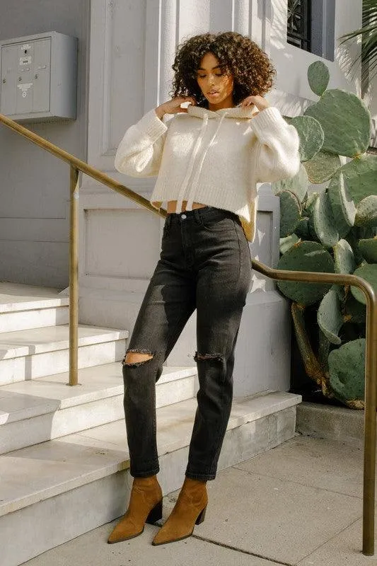 High Waisted Boyfriend Jeans Vintage Black