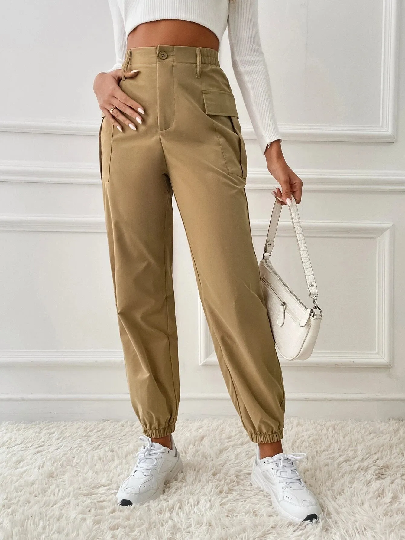 High Waisted Cargo Pants With Pouch Pockets