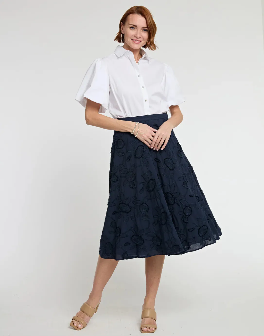 HINSON WU - GLORIA NAVY FLORAL APPLIQUE SKIRT