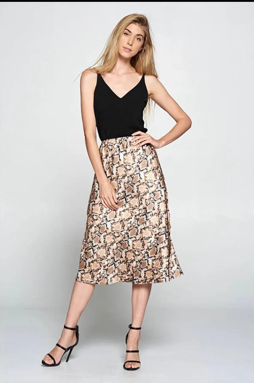 If Looks Could Kill Satin Snake Print Midi Skirt