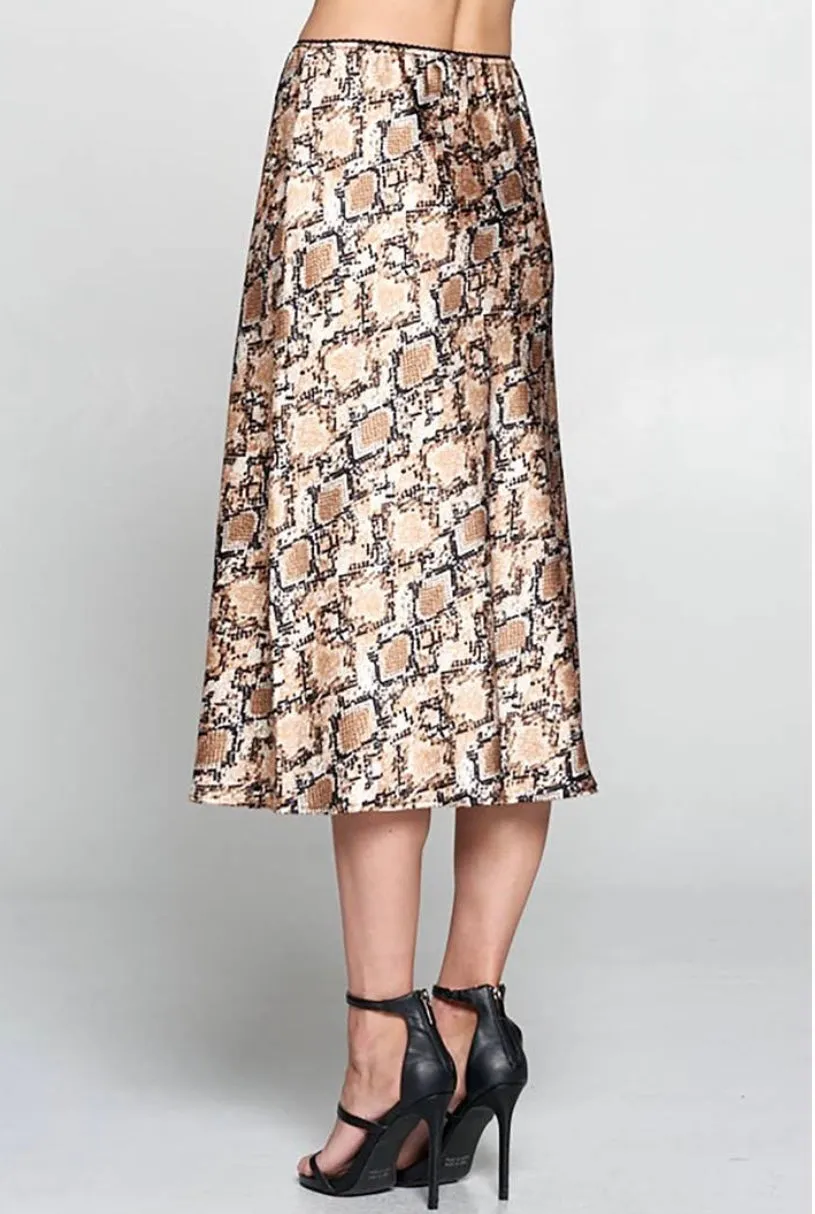 If Looks Could Kill Satin Snake Print Midi Skirt