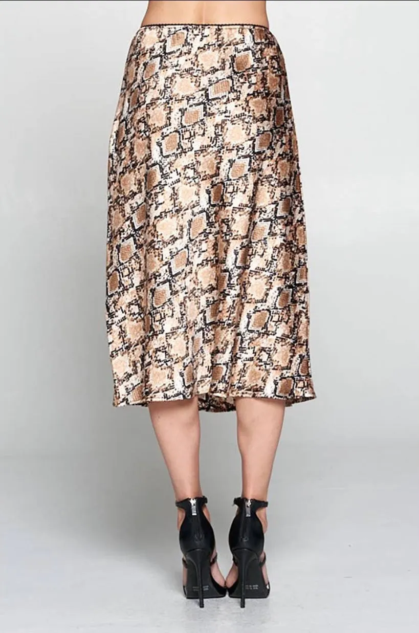 If Looks Could Kill Satin Snake Print Midi Skirt