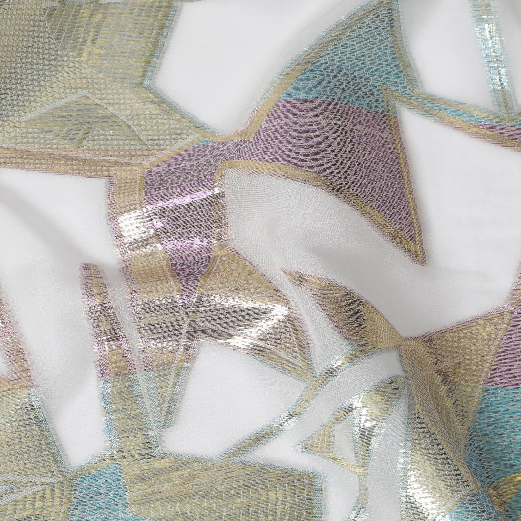 Iridescent Geometric Pattern Silk Chiffon Fabric, 140cm - Contemporary South Korean Textile Art-D17789