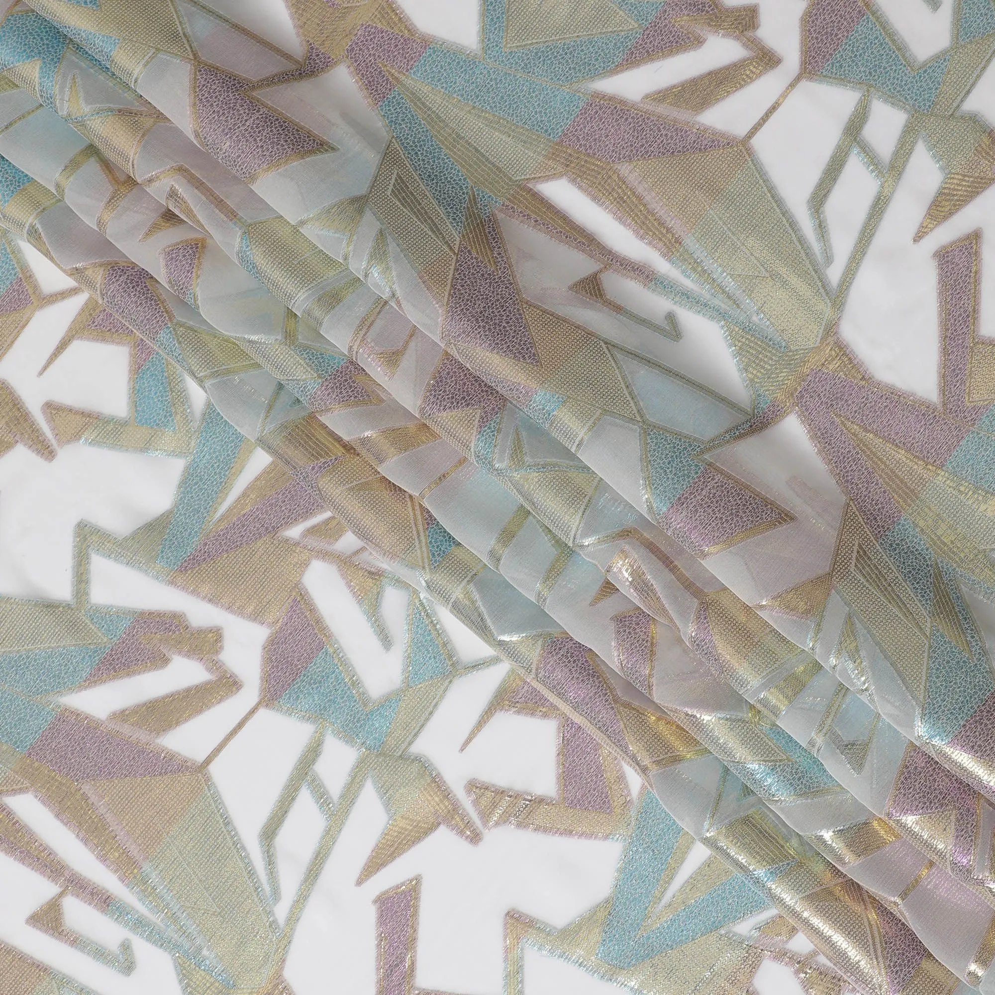 Iridescent Geometric Pattern Silk Chiffon Fabric, 140cm - Contemporary South Korean Textile Art-D17789