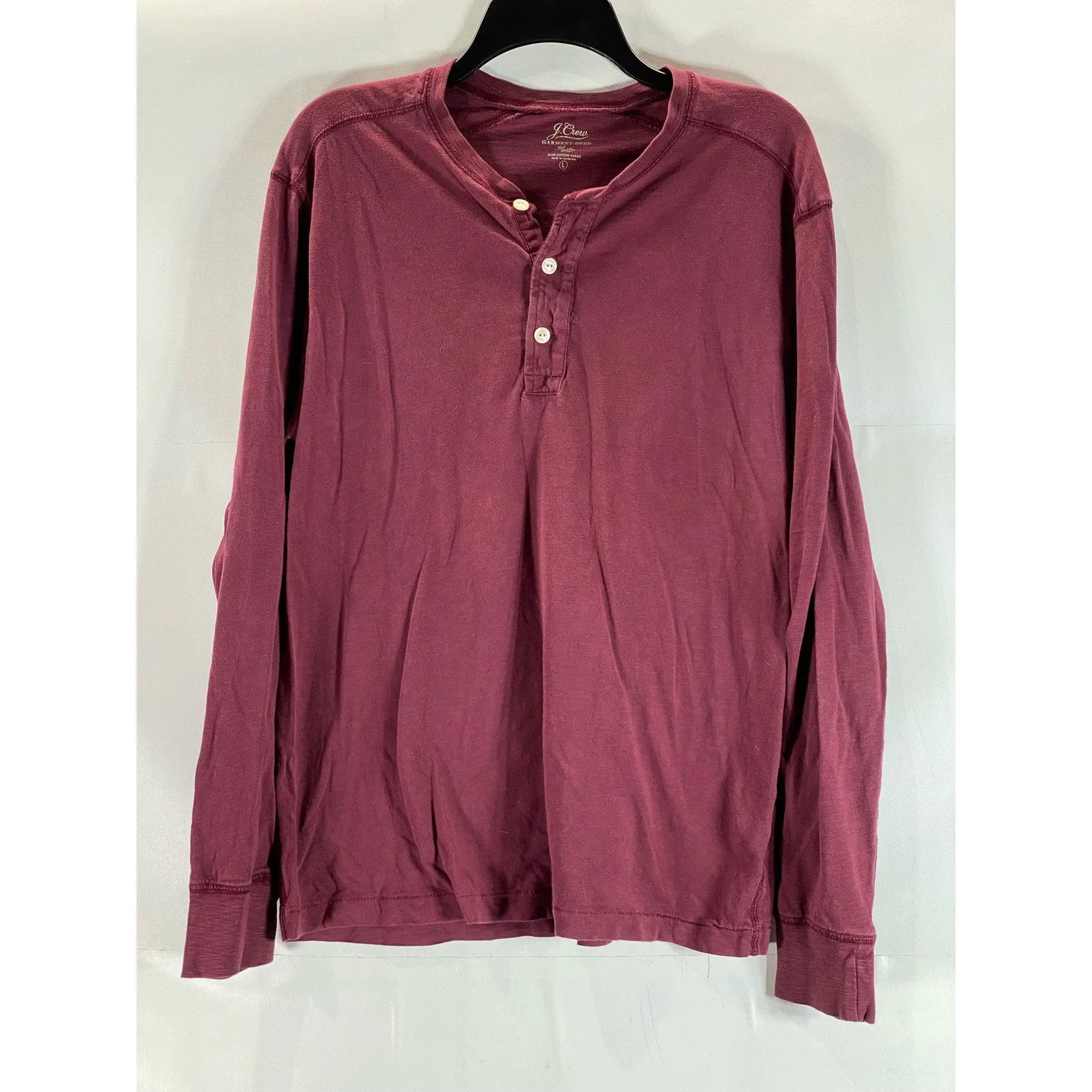 J. CREW Men’s Burgundy Garment-Dyed Slub Cotton Henley Long Sleeve Shirt SZ L