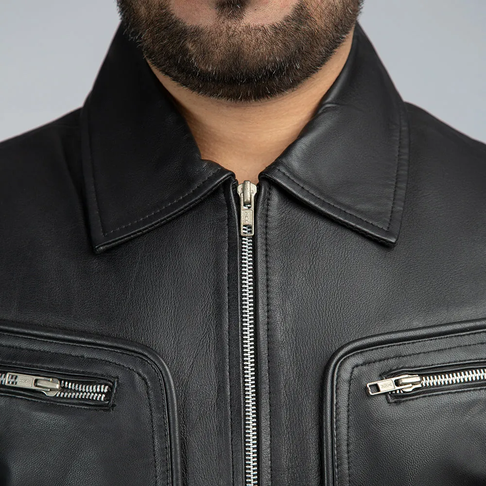 John Black Leather Biker Jacket