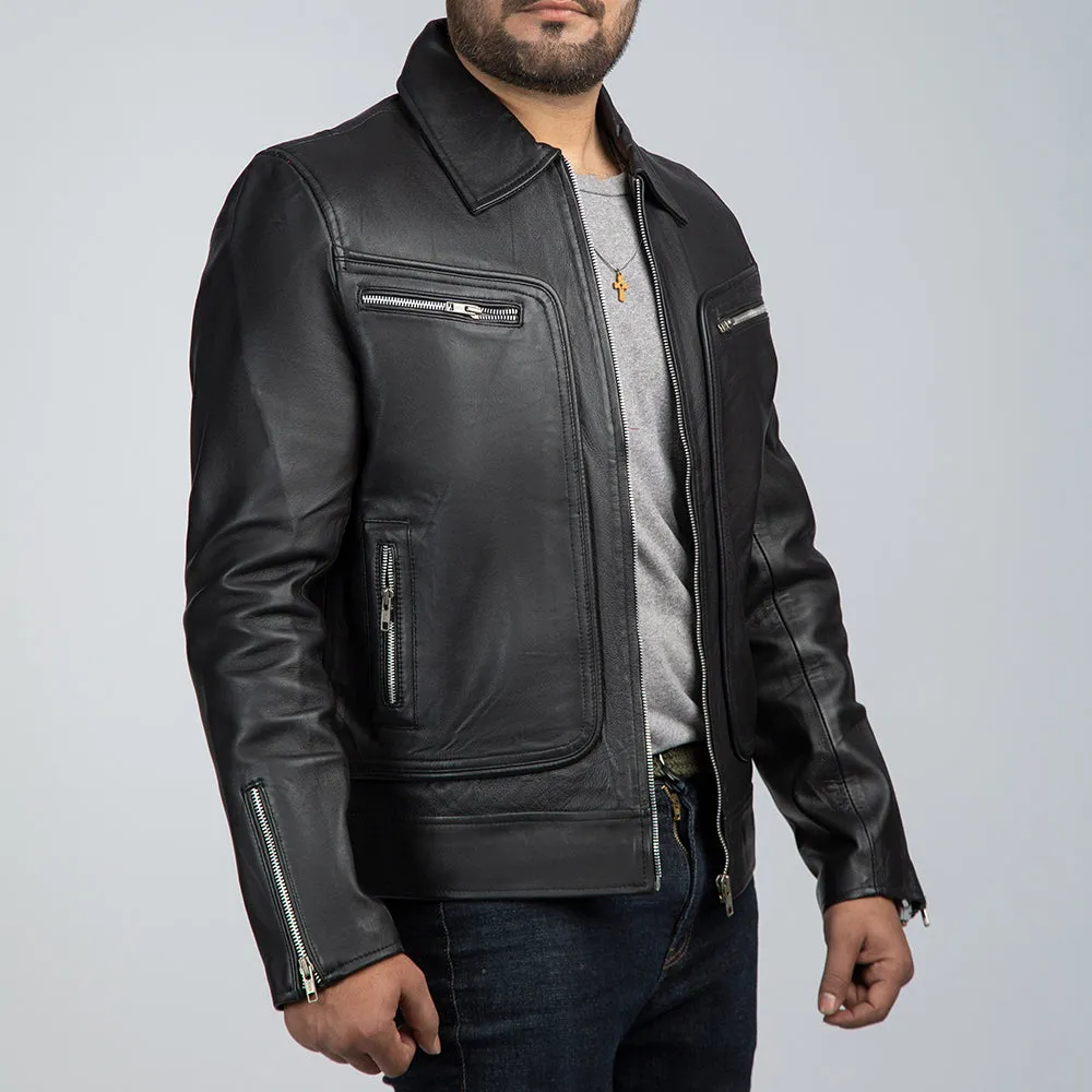 John Black Leather Biker Jacket