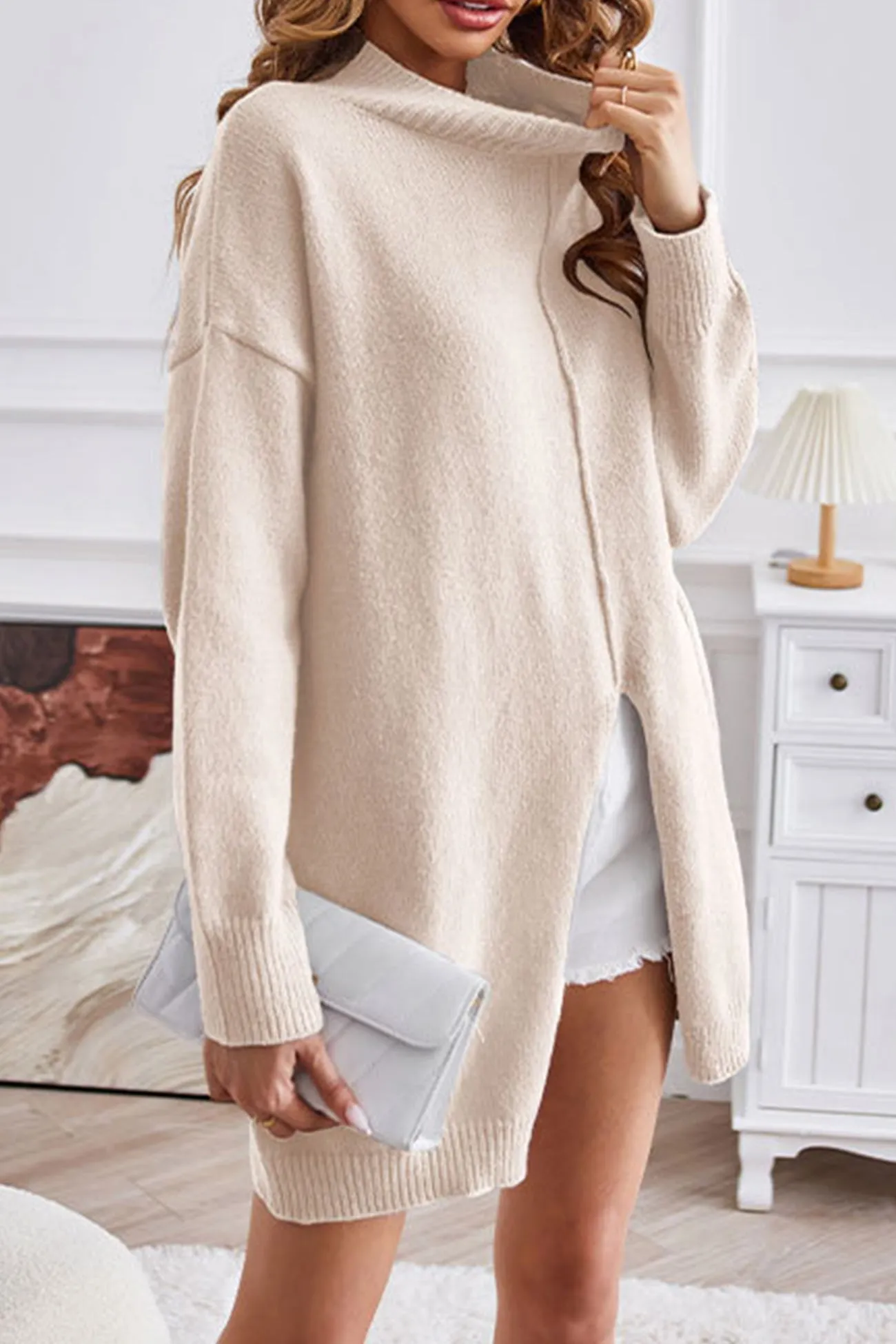 Joskaa Turtleneck Slit-front Mid-Length Sweater