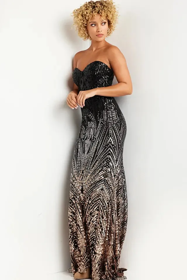 Jovani 38746 Long Prom Dress Beaded Embellished Strapless  Off Shoulder Satin Cape Formal Pageant Gown