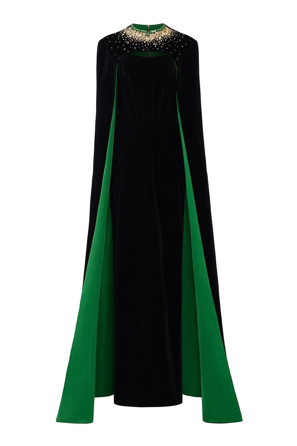 Kallie Sheath Cape Sleeved Velvet Floor Length Dress