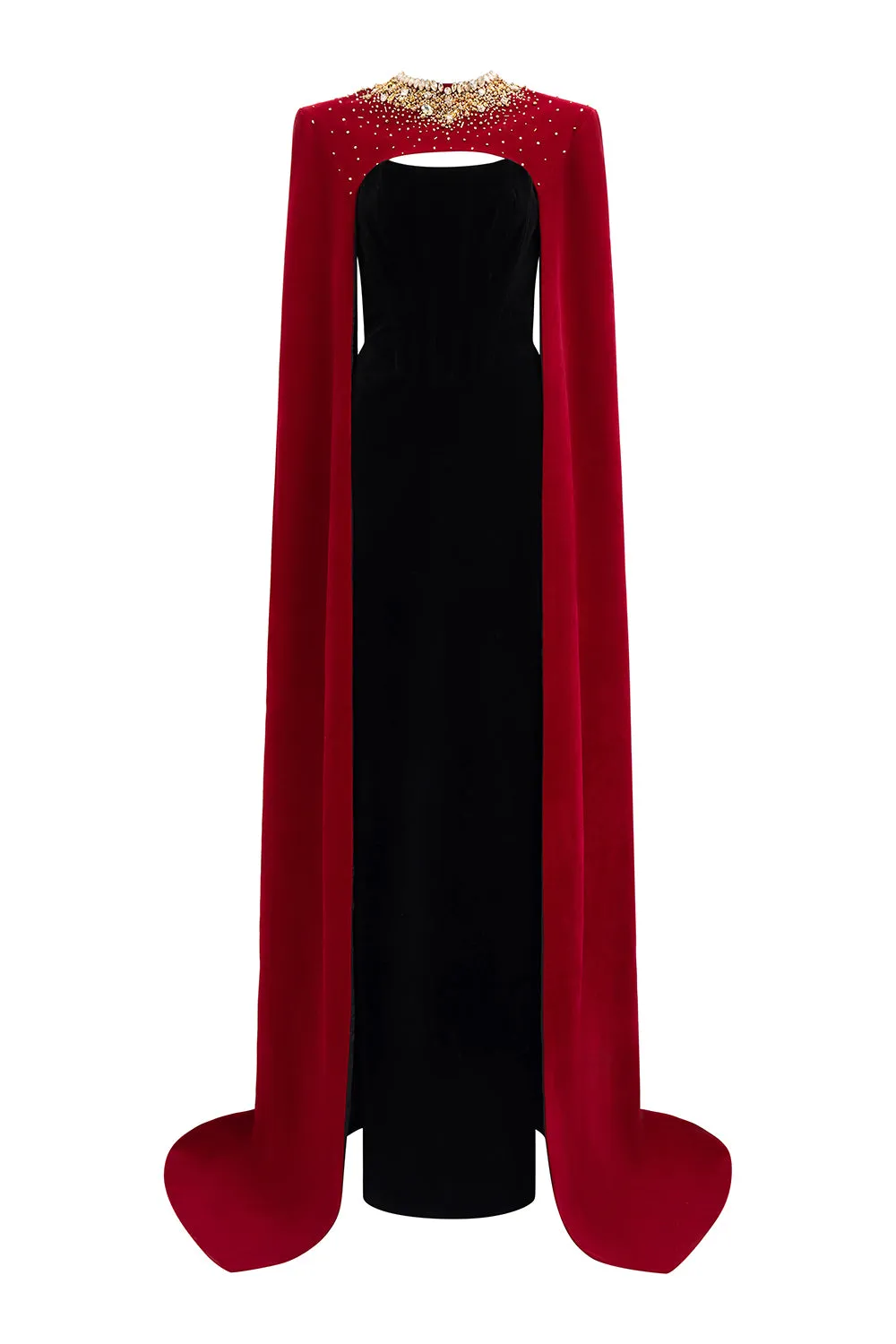 Kallie Sheath Cape Sleeved Velvet Floor Length Dress