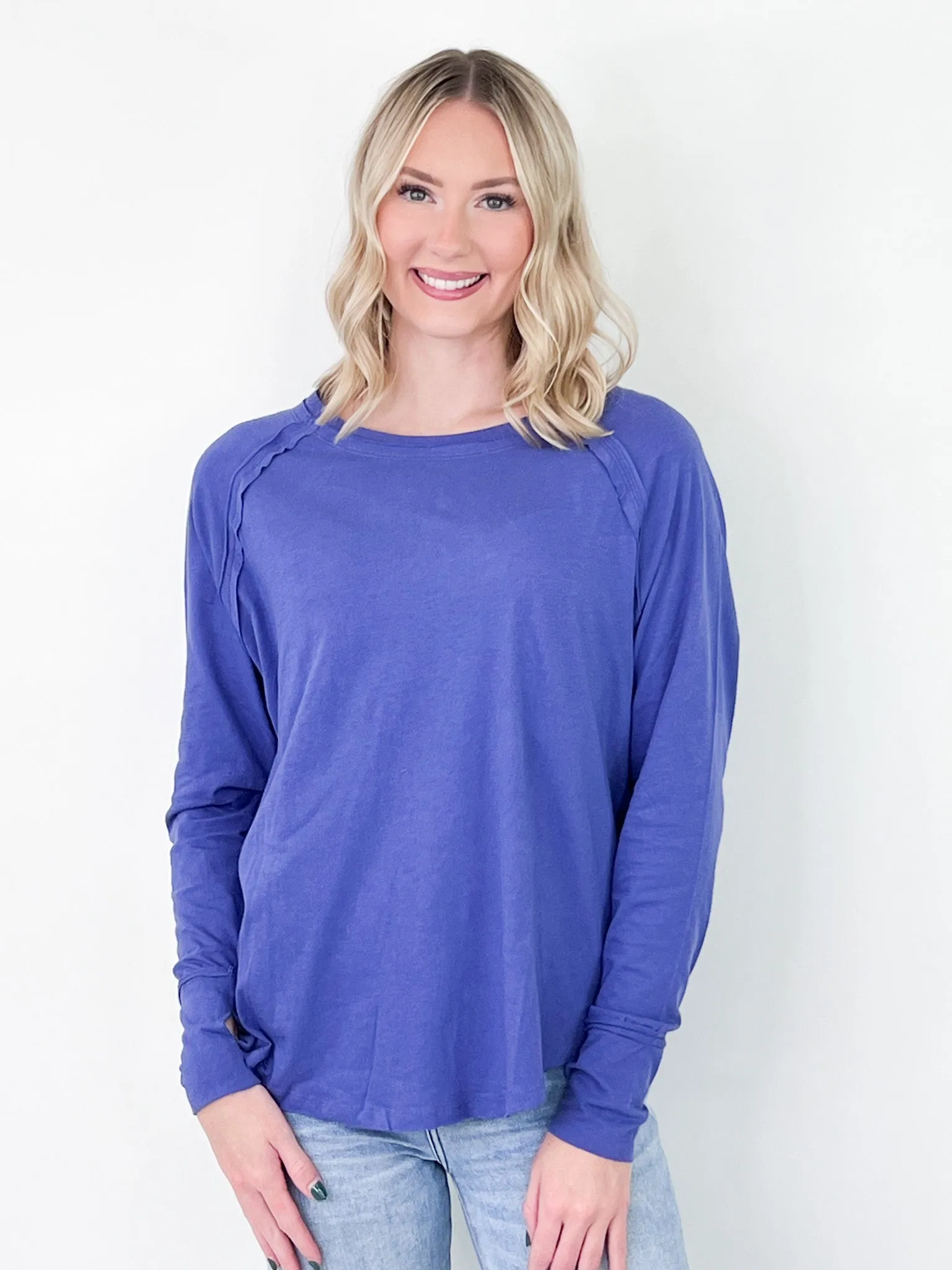 Keisha - Raglan Thumbhole Top (Blue)